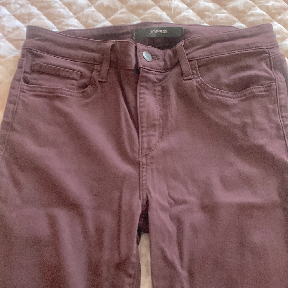 Dark burgundy Joe’s jeans very flattering